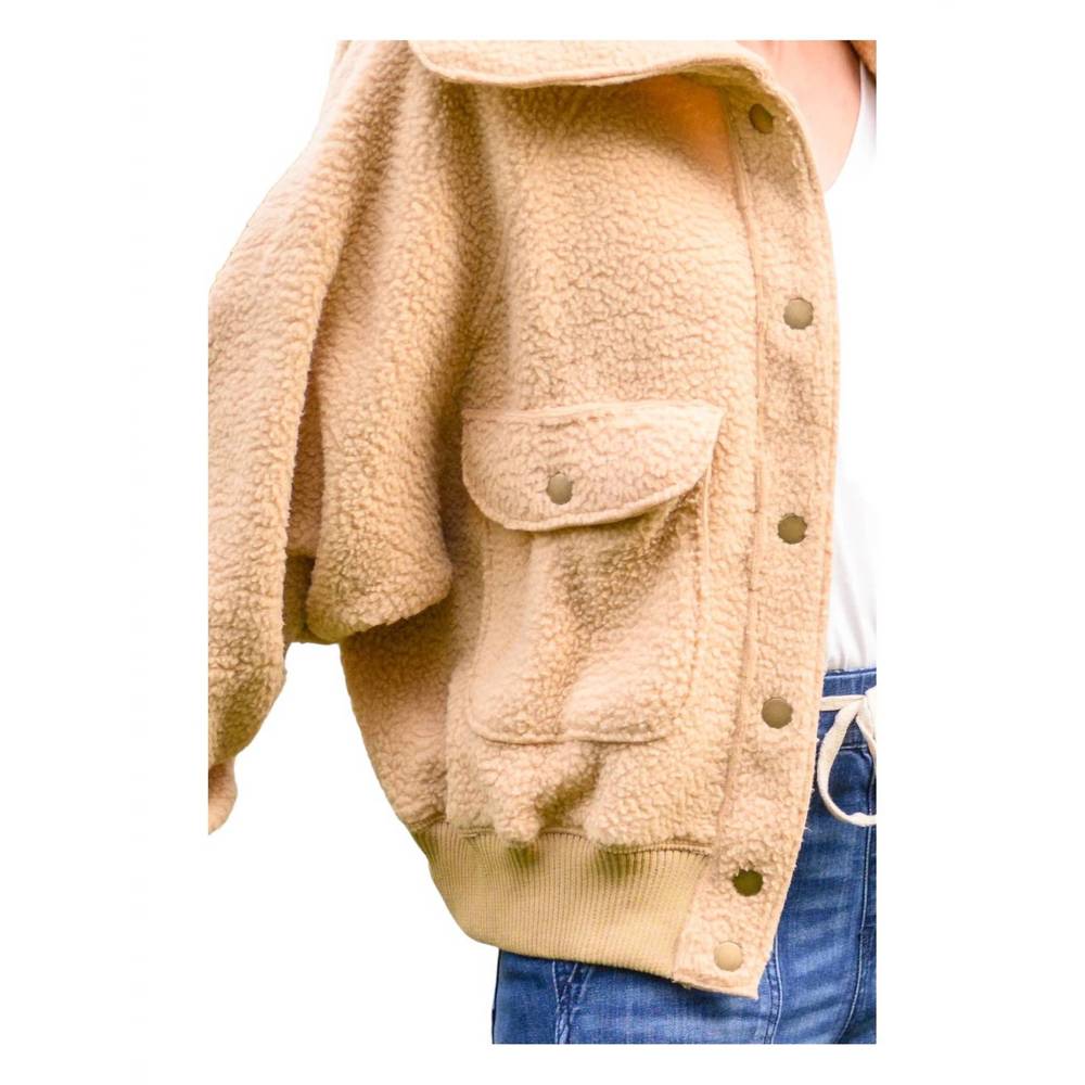 NEW JODIFL don't stress oversized collar sherpa jacket in taupe - Picture 4 of 4